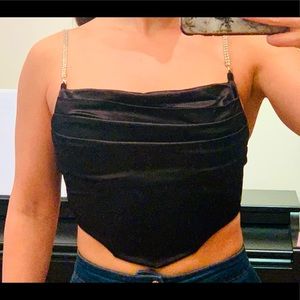 Sexy Satin bustier top with Swarovski strap detail.